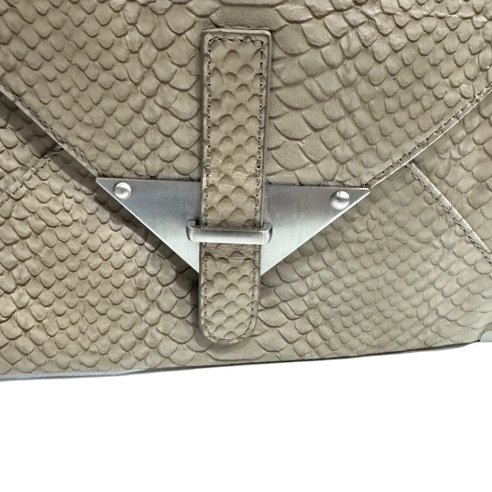 Tarnish Leather envelope-style clutch snakeskin texture, silver-toned hardware